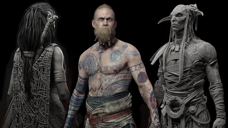 Character artist sculpting a 3D game character in ZBrush