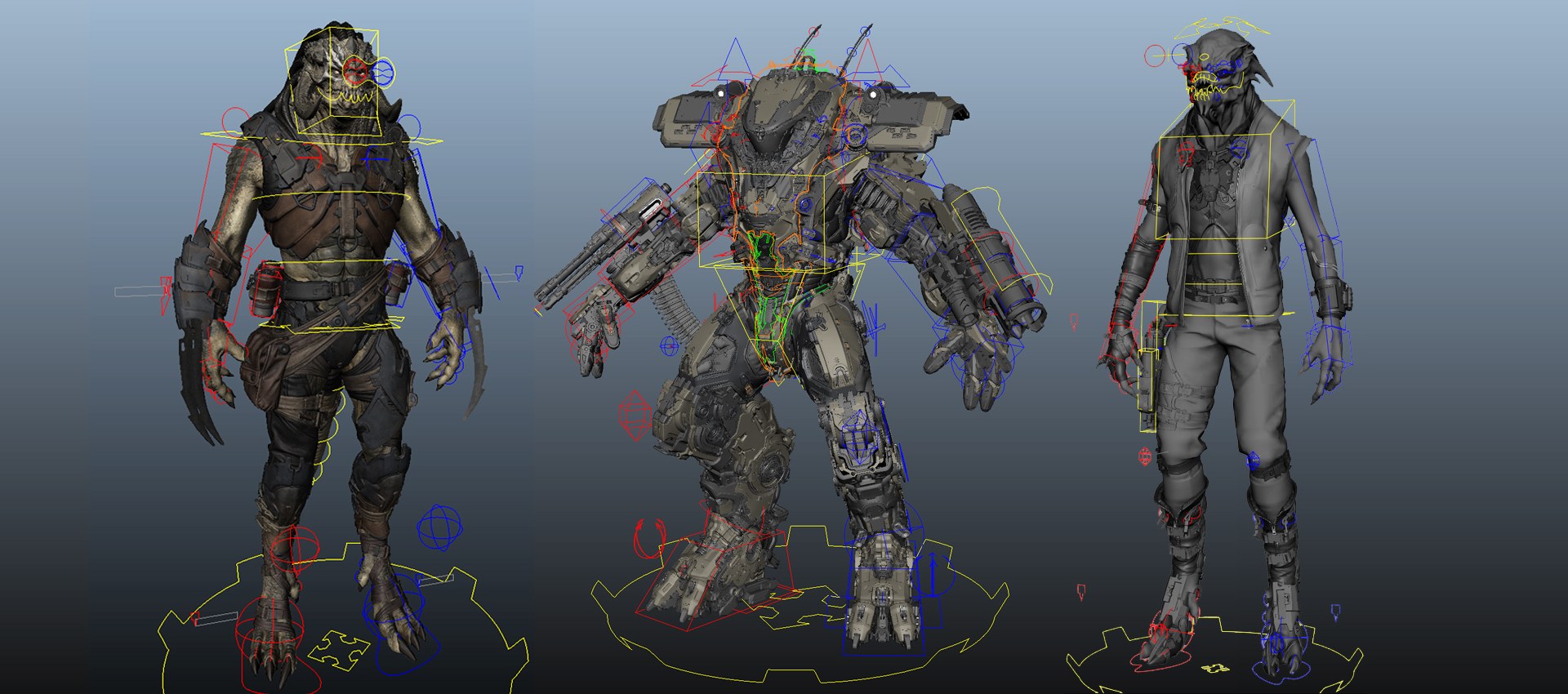 Rigger creating a digital skeleton and facial rig controls for a 3D character