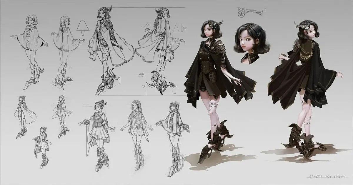 Concept artist sketching character and environment designs for a video game