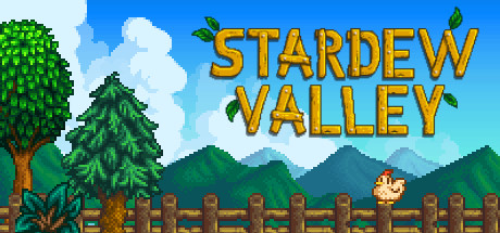 Poster of Stardew Valley showing colorful pixel art farms, characters, and animals.