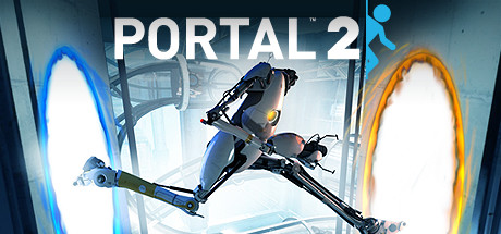 Poster of Portal 2 showing the portal gun with blue and orange portals in a puzzle environment.