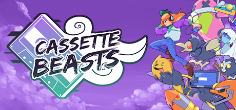 Poster of Cassette Beasts showing colorful characters and monsters in an RPG setting.